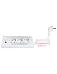 Regleta con Interruptor Nanocable 10.37.0013-W/ 3 Tomas de Corriente/ 1 USB/ 1 USB Tipo-C/ Cable 1.5m/ Blanca