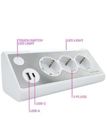 Regleta con Interruptor Nanocable 10.37.0013-W/ 3 Tomas de Corriente/ 1 USB/ 1 USB Tipo-C/ Cable 1.5m/ Blanca