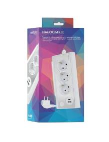 Regleta con Interruptor Nanocable 10.37.0013-W/ 3 Tomas de Corriente/ 1 USB/ 1 USB Tipo-C/ Cable 1.5m/ Blanca