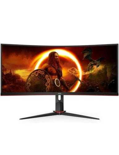 Monitor Gaming Ultrapanorámico Curvo AOC CU34G2X/BK 34'/ WQHD/ 1ms/ 144Hz/ VA/ Negro y Rojo