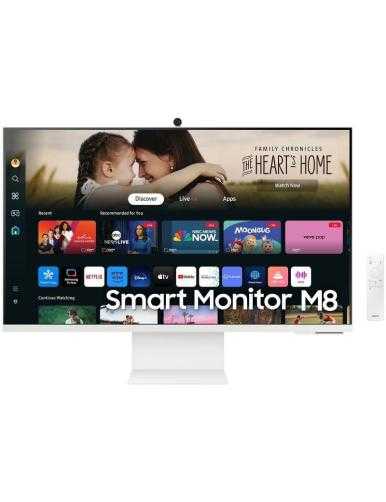 Smart Monitor Samsung M8 S32DM801UU 32'/ 4K/ Smart TV/ Webcam/ Multimedia/ Regulable en altura/ Blanco