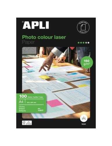 Papel Fotográfico Apli Colour Laser 11817/ DIN A4/ 160g/ 100 Hojas/ Brillante