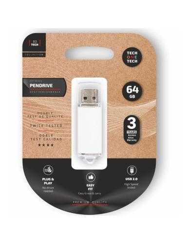 Pendrive 64GB Tech One Tech Basic USB 2.0/ Blanco