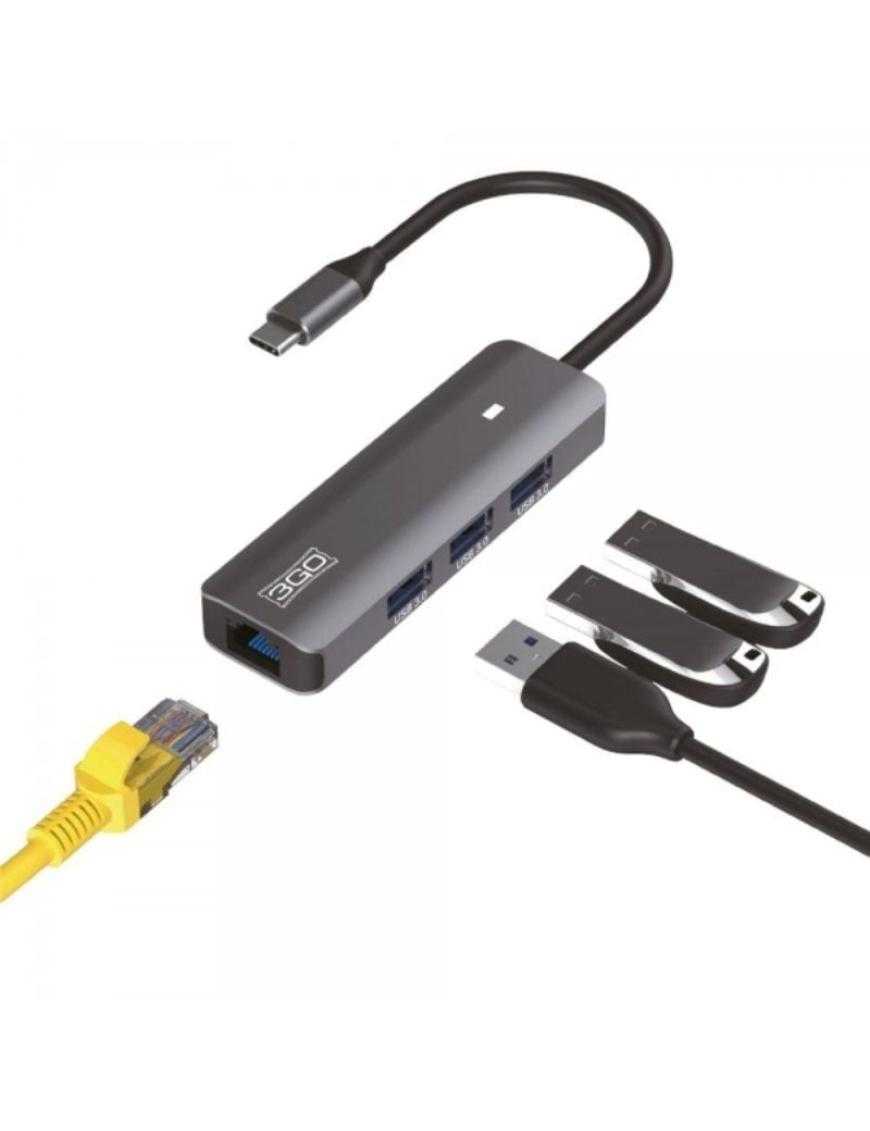 HUB USB Tipo-C 3GO HUB37PETHC/ 3xUSB/ 1xRJ45/ Gris