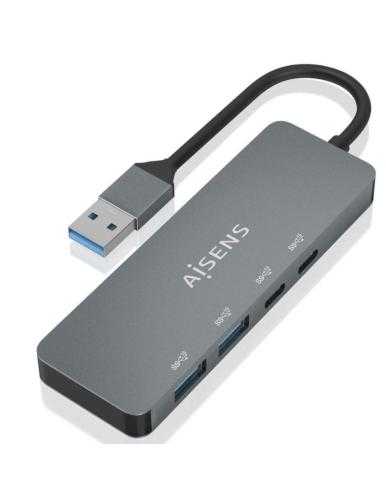 Hub USB 3.2 Aisens A106-0696/ 2xUSB/ 2xUSB Tipo-C/ Gris