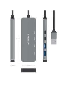 Hub USB 3.2 Aisens A106-0696/ 2xUSB/ 2xUSB Tipo-C/ Gris