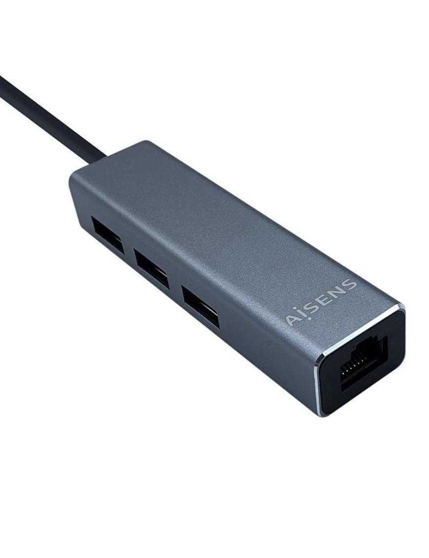 Hub USB Tipo-C Aisens A109-0396/ 3xUSB/ 1xRJ45/ Gris