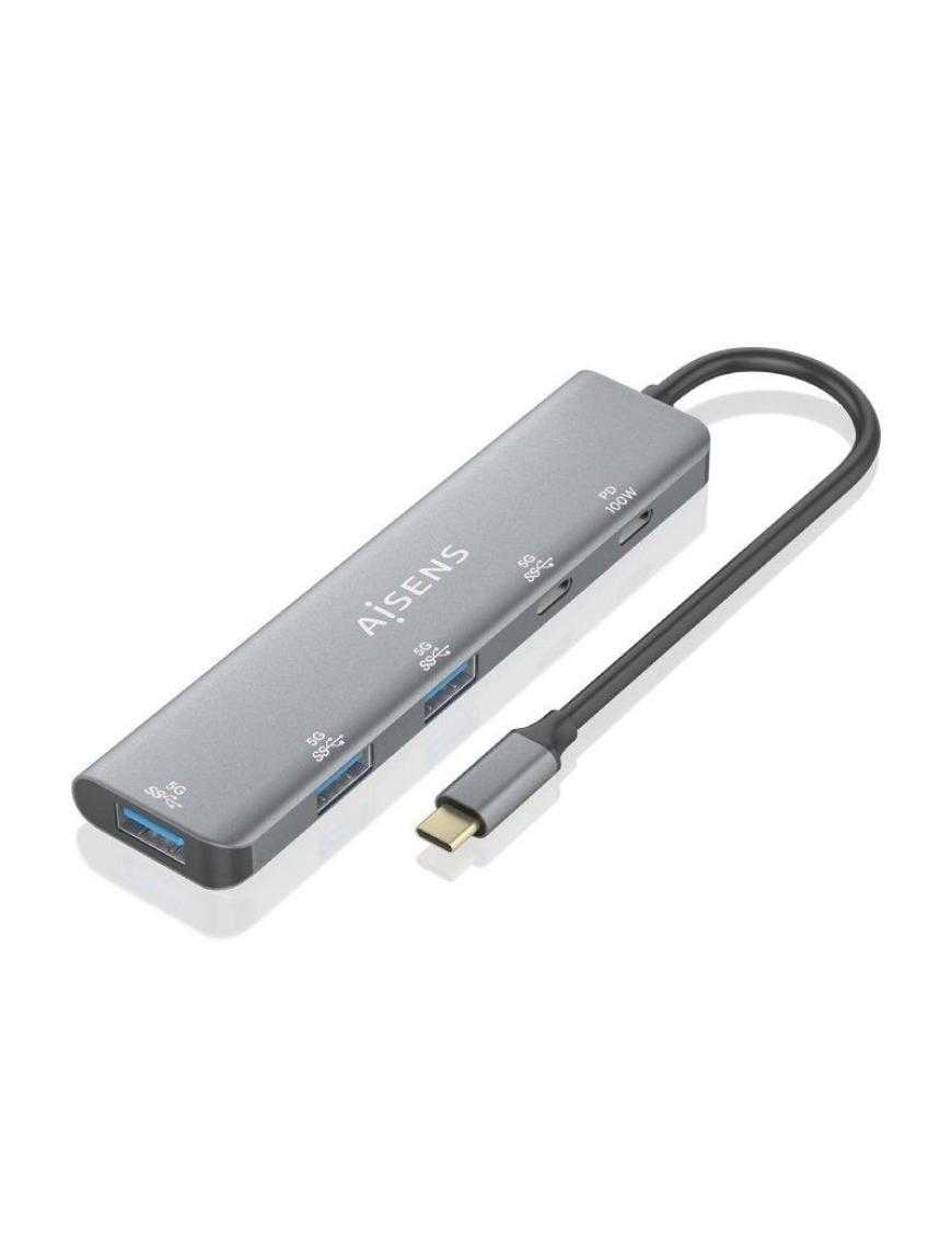 Hub USB Tipo-C Aisens A109-0857/ 3xUSB/ 1xUSB Tipo-C/ 1xUSB Tipo-C PD/ Gris