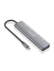 Hub USB Tipo-C Aisens A109-0857/ 3xUSB/ 1xUSB Tipo-C/ 1xUSB Tipo-C PD/ Gris