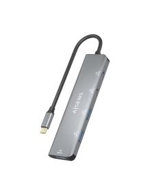 Hub USB Tipo-C Aisens A109-0857/ 3xUSB/ 1xUSB Tipo-C/ 1xUSB Tipo-C PD/ Gris