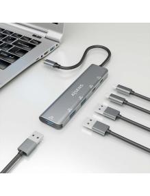 Hub USB Tipo-C Aisens A109-0857/ 3xUSB/ 1xUSB Tipo-C/ 1xUSB Tipo-C PD/ Gris