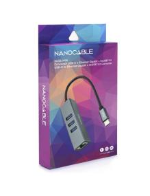 Hub USB Tipo-C Nanocable 10.03.0408/ 3xUSB/ 1xRJ45/ Gris