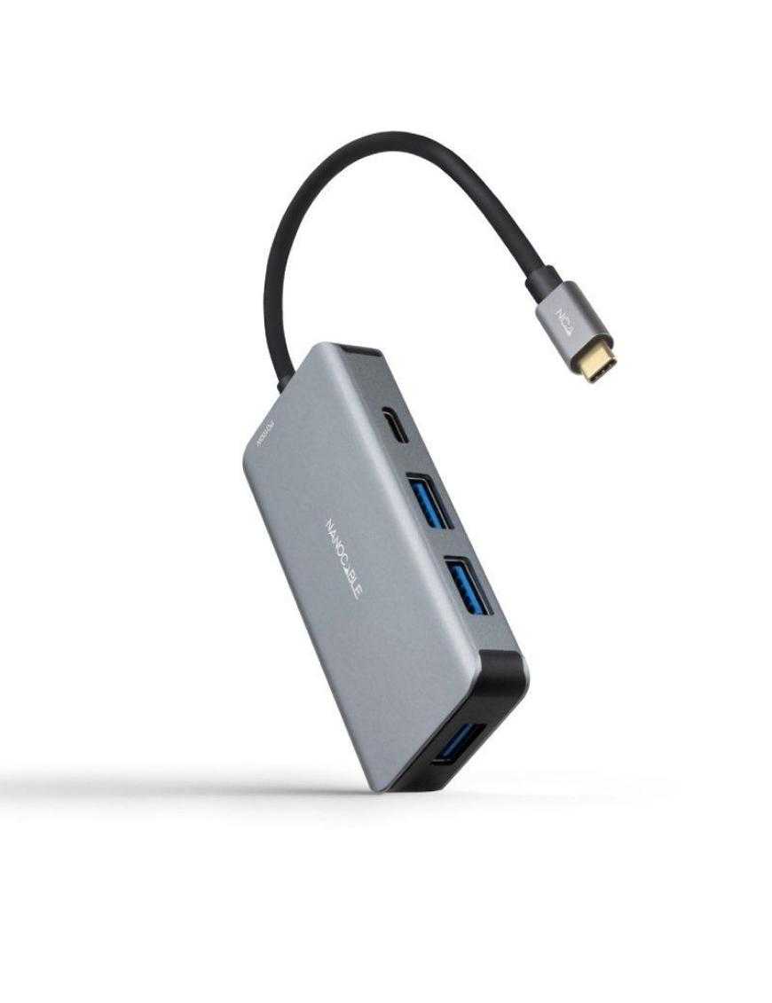 Hub USB 3.2 Gen1 Nanocable 10.16.1005/ 3xUSB/ 1xUSB Tipo-C/ 1xUSB Tipo-C PD
