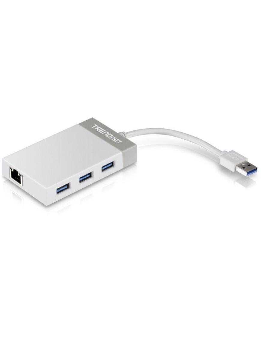 Hub USB 3.0 Trendnet TU3-ETGH3/ 3xUSB/ 1xRJ45/ Blanco y Gris