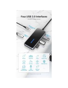 Hub USB Tipo-C Vention TFDHB/ 4xUSB/ 1xUSB Tipo-C PD/ Gris