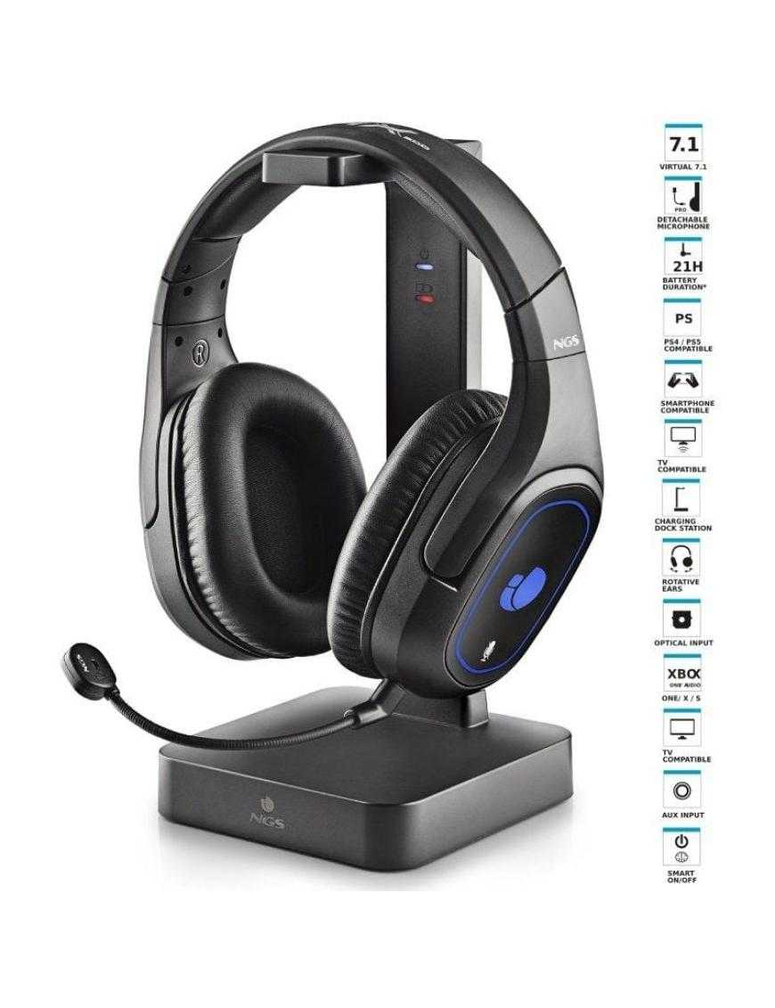 Auriculares Inalámbricos Gaming con Micrófono NGS GHX-600/ Jack 3.5/ USB 2.0/ Óptica/ Negros