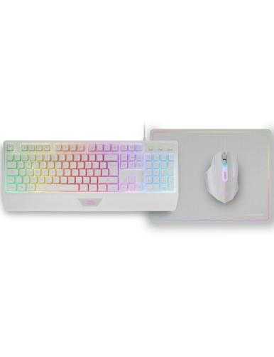 Pack Gaming Mars Gaming MCP124/ Teclado H-MECH + Ratón Óptico + Alfombrilla/ Blanco