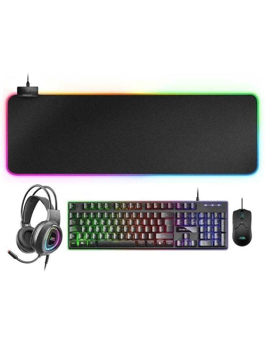 Pack Gaming Mars Gaming MCPEX/ Teclado H-MECH + Ratón Óptico + Auriculares con Micrófono + Alfombrilla