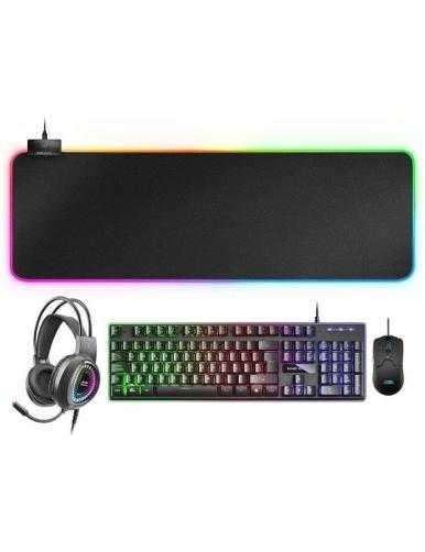 Pack Gaming Mars Gaming MCPEX/ Teclado H-MECH + Ratón Óptico + Auriculares con Micrófono + Alfombrilla