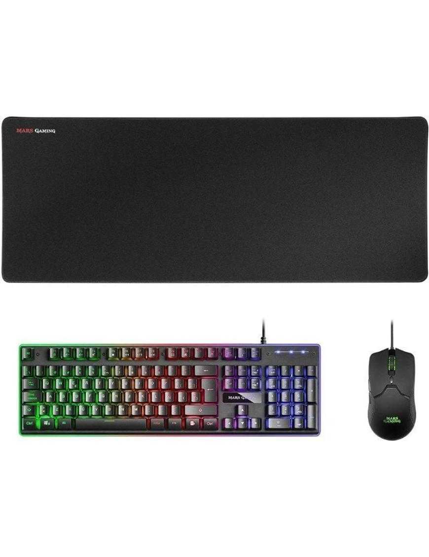 Pack Gaming Mars Gaming MCPX/ Teclado H-MECH + Ratón Óptico + Alfombrilla/ Negro