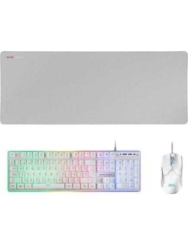 Pack Gaming Mars Gaming MCPX/ Teclado H-MECH + Ratón Óptico + Alfombrilla/ Blanco