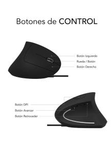 Ratón Ergonómico Subblim Glide Vertical Ergo Wired/ Hasta 1600 DPI/ Negro