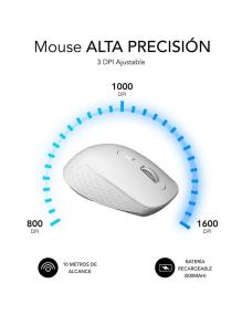 Ratón Ergonómico Inalámbrico por Bluetooth/ 2.4GHz Subblim Curve Ergo Dual Battery/ Batería recargable/ Hasta 1600 DPI/ Blanco