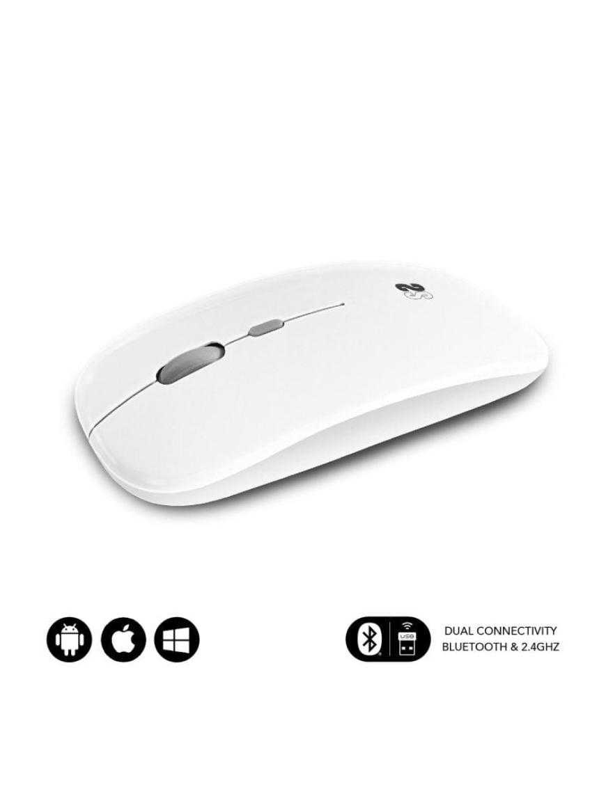 Ratón Inalámbrico por Bluetooth Subblim Dual Flat/ Batería recargable/ Hasta 1600 DPI/ Blanco