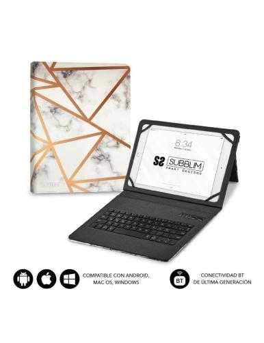 Funda con Teclado Subblim Keytab Pro Bluetooth para Tablets de 9'-11'/ Marmol Blanco