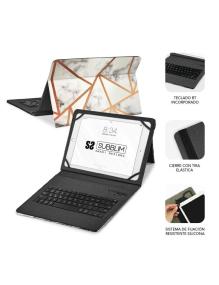 Funda con Teclado Subblim Keytab Pro Bluetooth para Tablets de 9'-11'/ Marmol Blanco