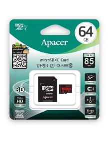 Tarjeta de Memoria Apacer 64GB XC UHS 1 con Adaptador/ Clase 10/ 85MBs