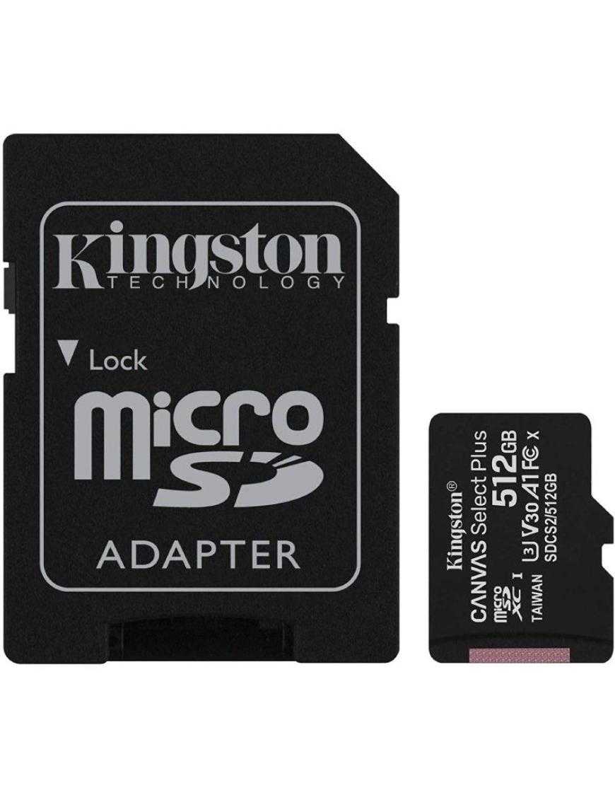 Tarjeta de Memoria Kingston CANVAS Select Plus 512GB microSD XC con Adaptador/ Clase 10/ 100MBs