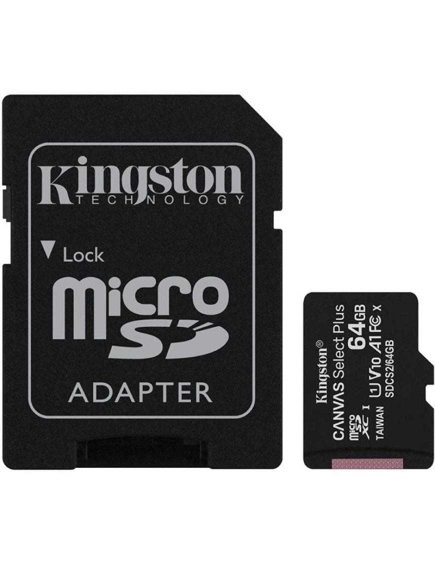 Tarjeta de Memoria Kingston CANVAS Select Plus 64GB microSD XC con Adaptador/ Clase 10/ 100MBs