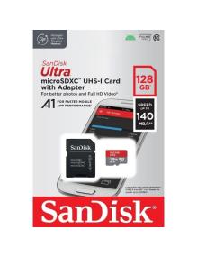 Tarjeta de Memoria SanDisk Ultra 128GB microSD XC con Adaptador/ Clase 10/ 140MBs