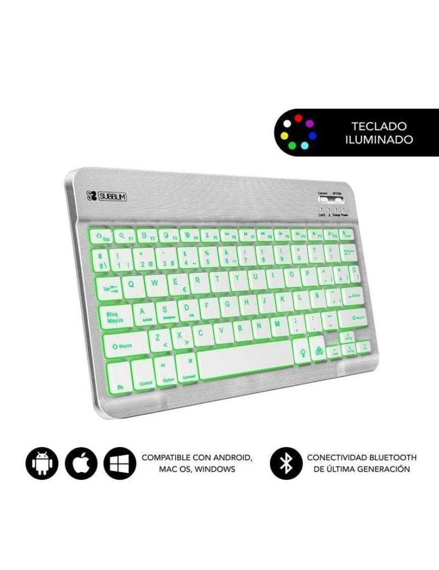 Teclado Compacto Inalámbrico por Bluetooth Subblim Smart Backlit/ Plata