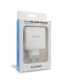 Cargador de Pared Aisens ASCH-2PD45A-W/ 1xUSB Tipo-C/ 1x USB/ 57W