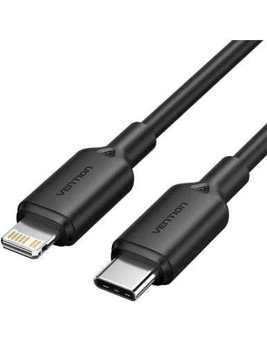 Cable USB 2.0 Tipo-C Lightning Vention LAKBH/ USB Tipo-C Macho - Lightning Macho/ Hasta 27W/ 480Mbps/ 2m/ Negro