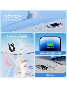 Cable USB 2.0 Tipo-C Lightning Vention LAKSF/ USB Tipo-C Macho - Lightning Macho/ Hasta 27W/ 480Mbps/ 1m/ Azul