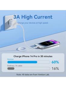 Cable USB 2.0 Tipo-C Lightning Vention LAKWH/ USB Tipo-C Macho - Lightning Macho/ Hasta 27W/ 480Mbps/ 2m/ Blanco