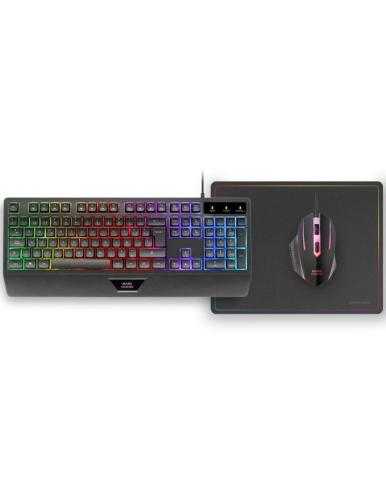 Pack Gaming Mars Gaming MCP124/ Teclado H-MECH + Ratón Óptico + Alfombrilla/ Negro