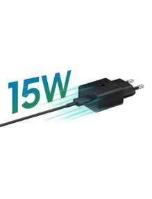 Cargador de Pared Samsung EP-T1510XBEGEU/ 1xUSB Tipo-C + Cable USB Tipo-C/ 15W