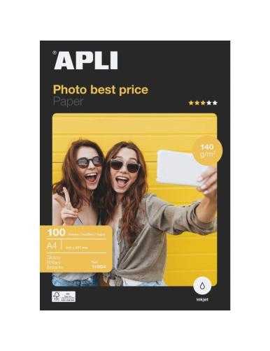 Papel Fotográfico Apli Bestprice 11804/ DIN A4/ 140g/ 100 Hojas/ Brillante