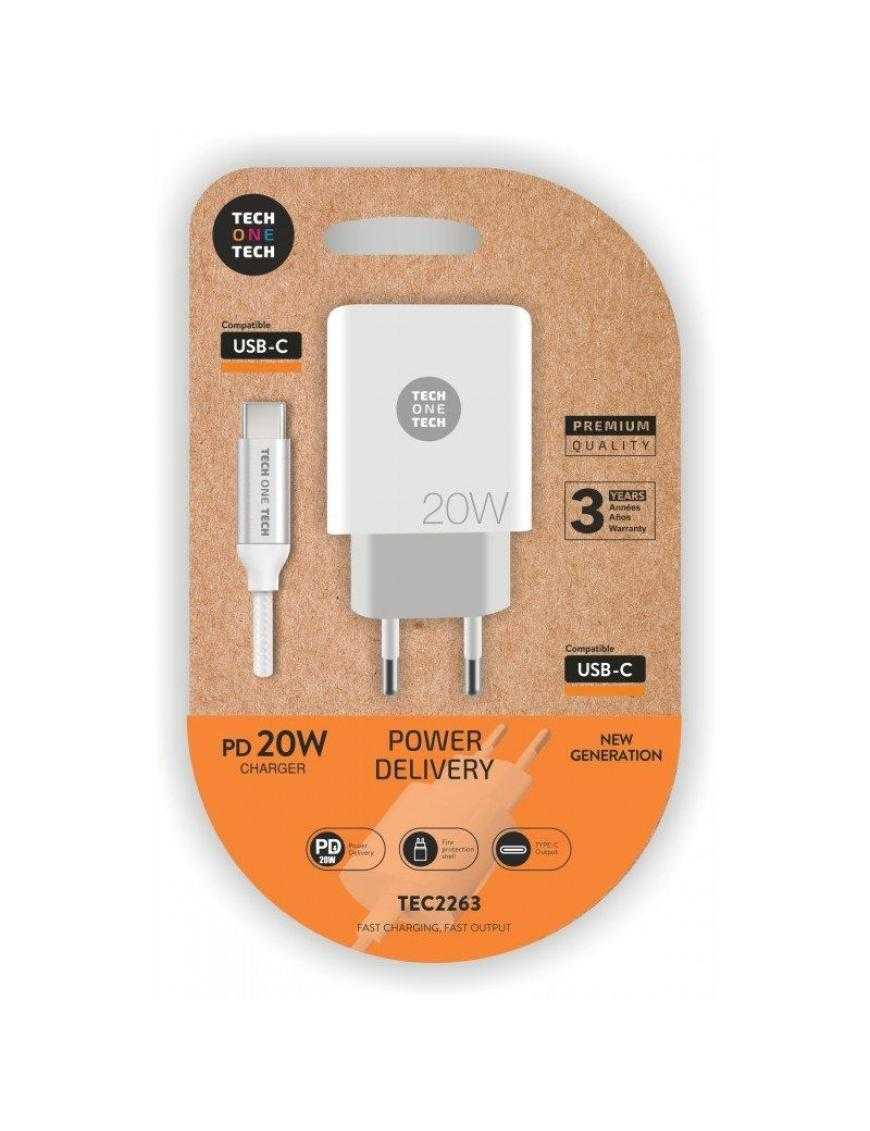 Cargador de Pared Tech One Tech TEC2263/ 1xUSB Tipo-C + Cable USB Tipo-C/ 3A/ Blanco