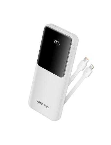 Powerbank 10000mAh Vention FHOW0/ 22.5W/ Blanca/ Incluye Cable USB TIpo-C y Lightning