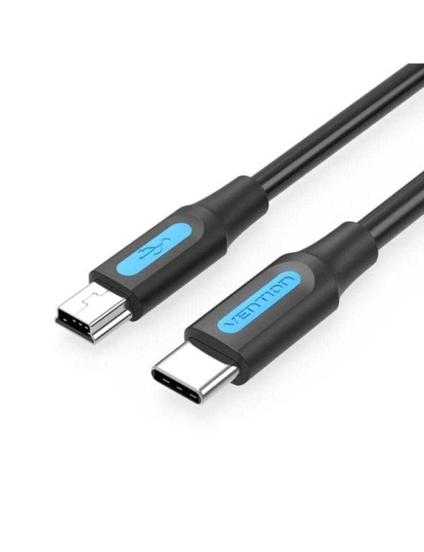 Cable USB 2.0 Tipo-C Vention COWBD/ USB Tipo-C Macho - MiniUSB Macho/ Hasta 10W/ 480Mbps/ 50cm/ Negro