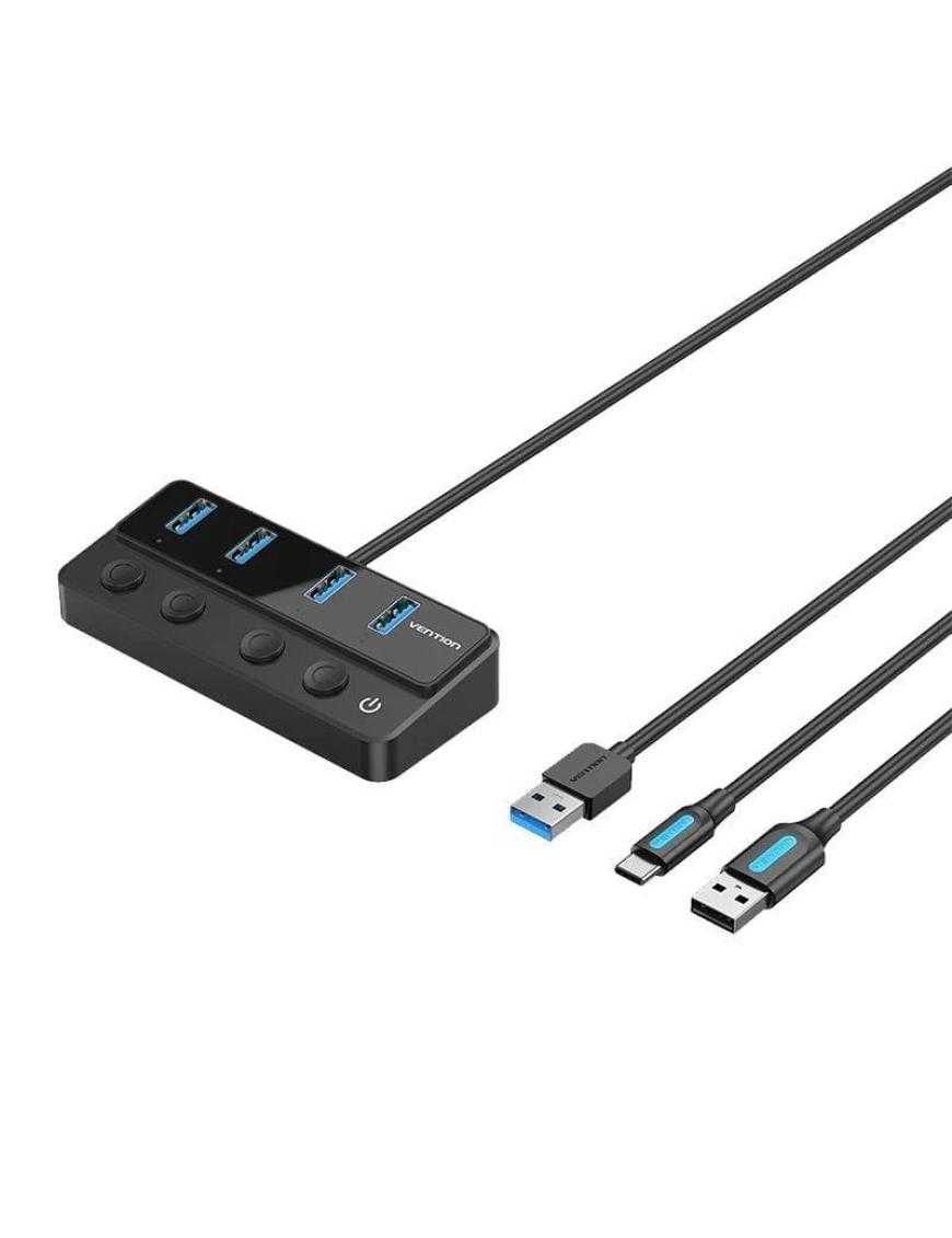 Hub USB 3.0 Vention CHWBF/ 4xUSB/ 1xUSB Tipo-C PD/ Incluye cable Carga USB Macho - USB Tipo-C Macho