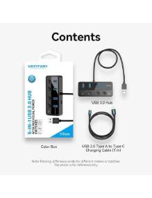 Hub USB 3.0 Vention CHWBF/ 4xUSB/ 1xUSB Tipo-C PD/ Incluye cable Carga USB Macho - USB Tipo-C Macho