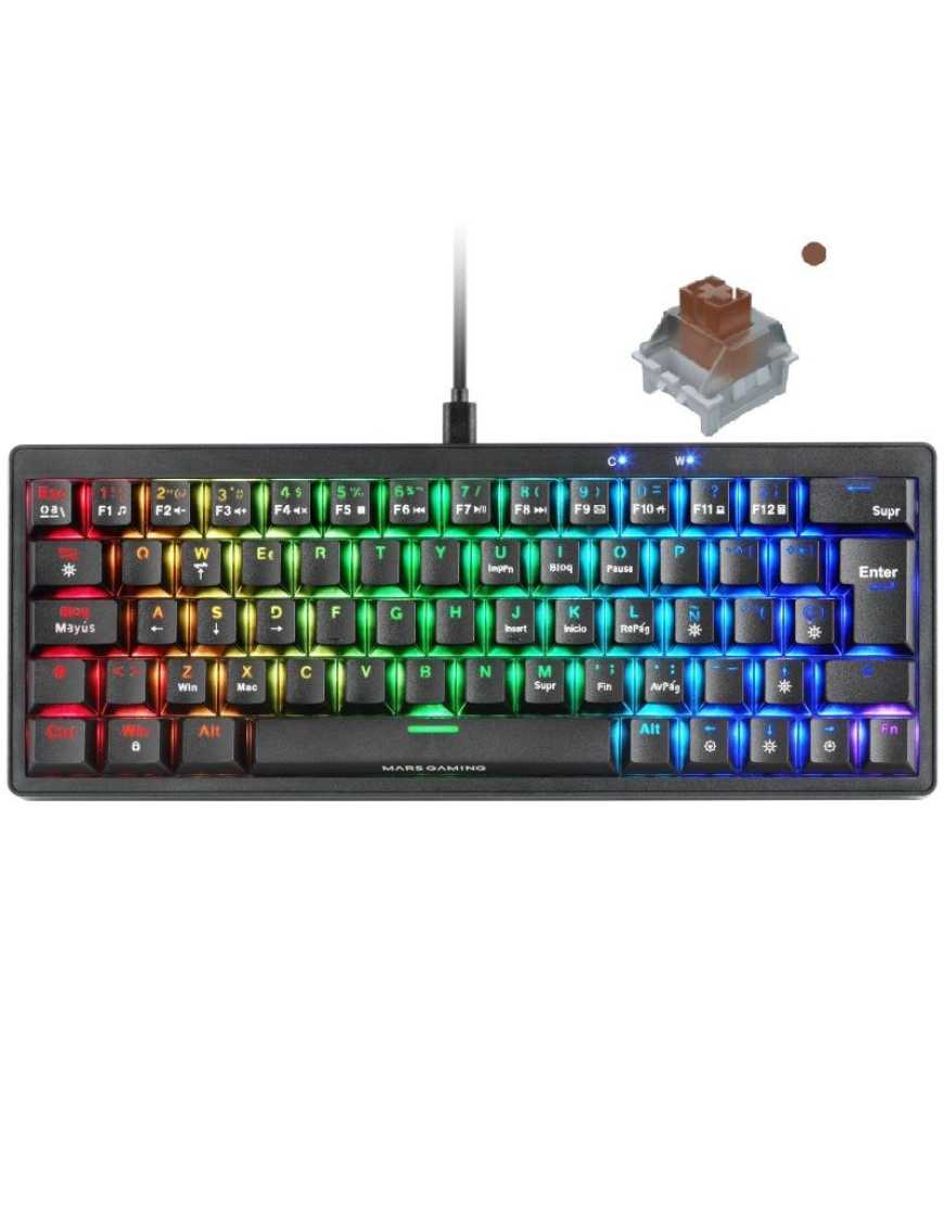 Teclado Gaming Mecánico Mars Gaming MKMINIPRO/ Switch Marrón/ Negro