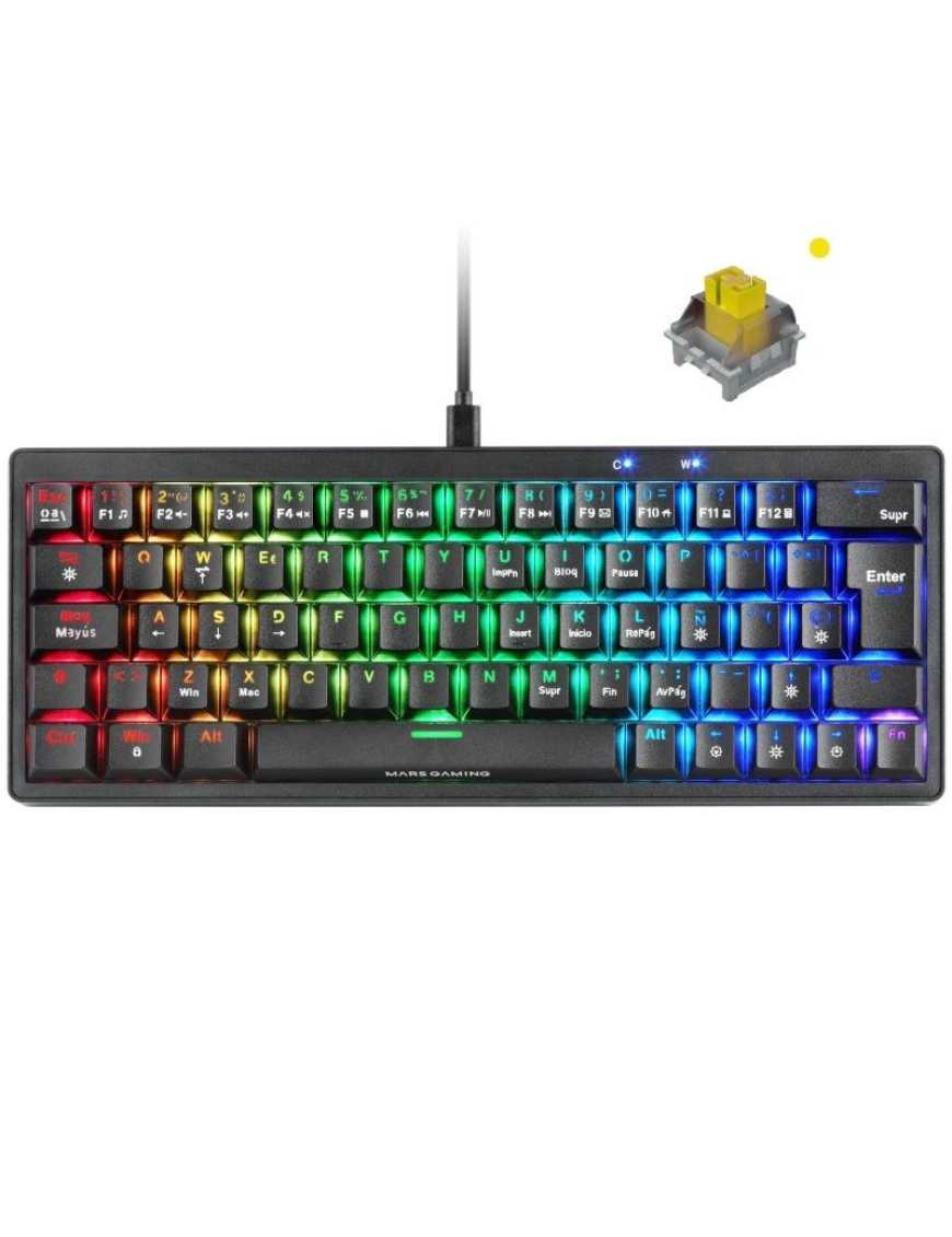 Teclado Gaming Mecánico Mars Gaming MKMINIPRO/ Switch Amarillo/ Negro