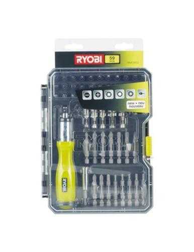 Estuche de 59 Puntas para Atornillar Ryobi RAK59SD / Incluye Destornillador